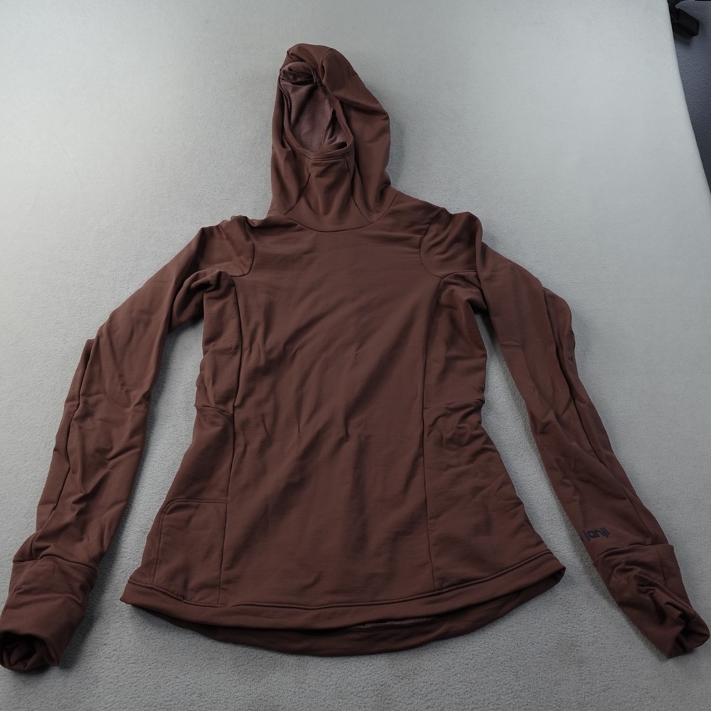 Janji Womens XXS Rover Merino Hoodie Brown Wool Running Pullover Thumbholes